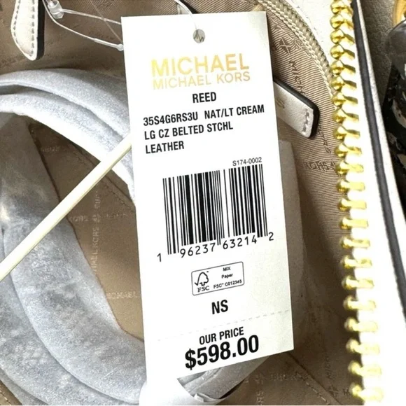 Michael Kors Reed Large Belted Satchel Crossbody Bag Light Cream Snakeskin - Picture 11 of 11